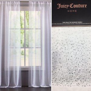 6 Juicy Couture Rhinestone White Sheer Rod Pocket Window Panels Curtain 76x84